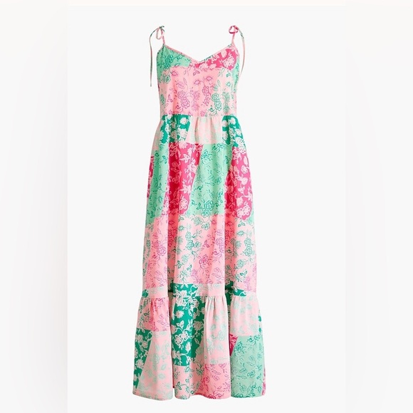Woman’s J.Crew Patchwork Floral Tiered Maxi Dress Tie Straps Size XSmall - Picture 2 of 5